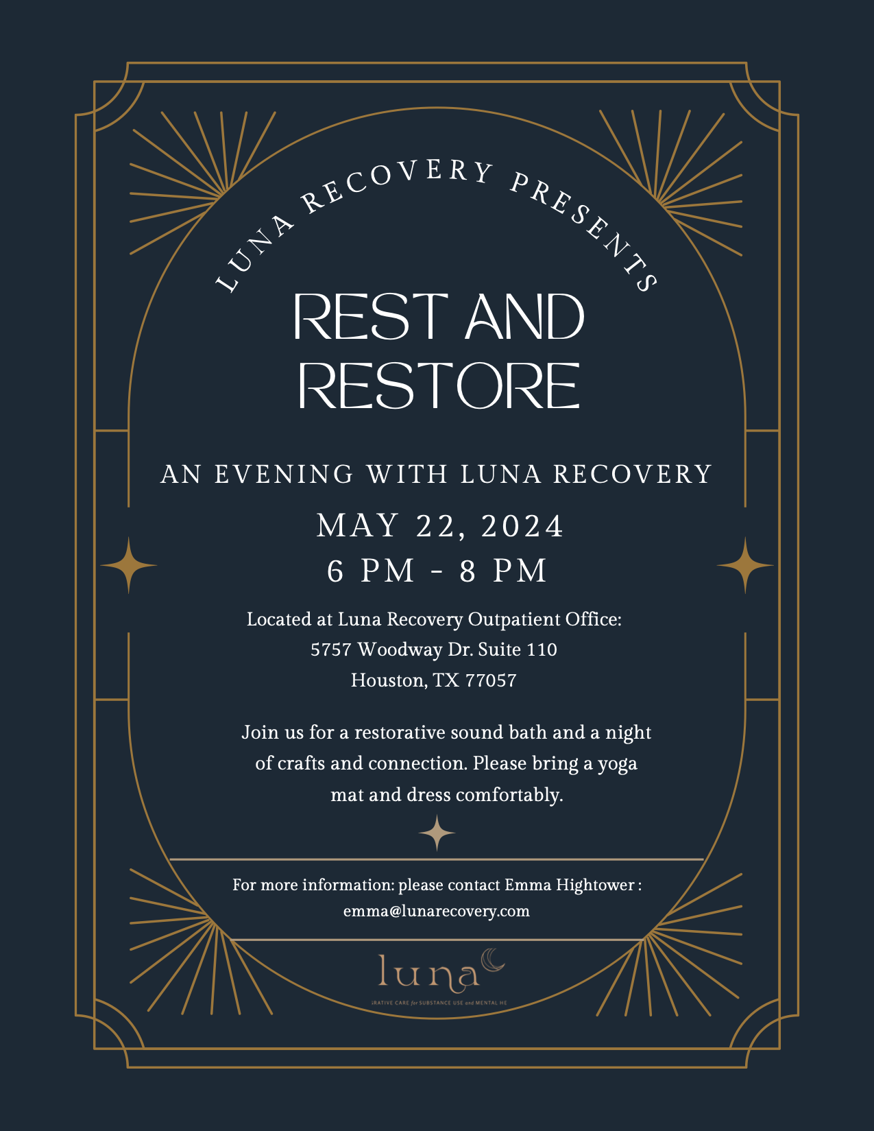 Luna Rest and Restore Event Flyer